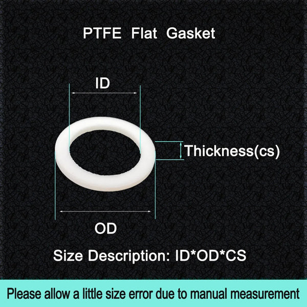 PTFE flange washer size chart in mm and inch, 2mm thick flat sealing washers for custom use
