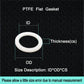 Technical drawing showing PTFE washer dimensions in mm & inch