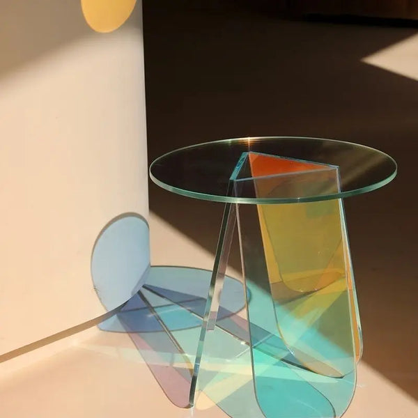 Rainbow effect acrylic table showing multiple color spectrum artistic view