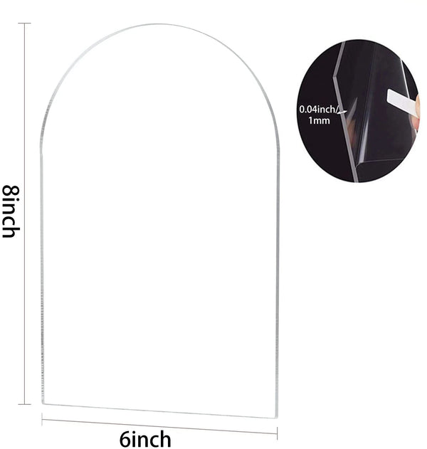 Complete size and thickness options chart for custom acrylic sheet blanks with dimensions