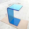 Top view of transparent acrylic C-type sofa table surface