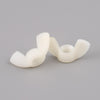 White nylon butterfly nuts for easy hand-tightening in furniture and appliance assembly
