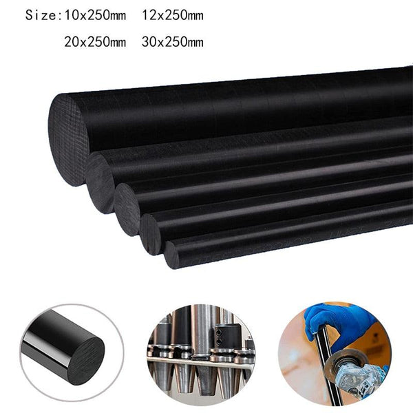 Black PA6 nylon rod 10mm diameter x 250mm length - wear-resistant plastic round bar