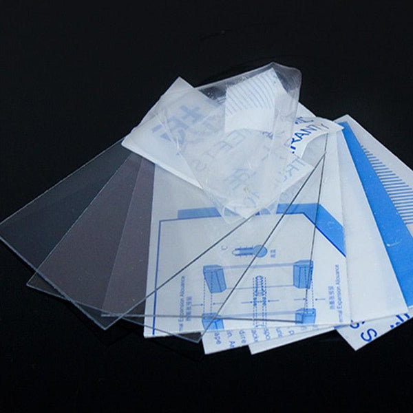 Cut-to-size polycarbonate plastic sheet with size and thickness comparison in mm and inches
